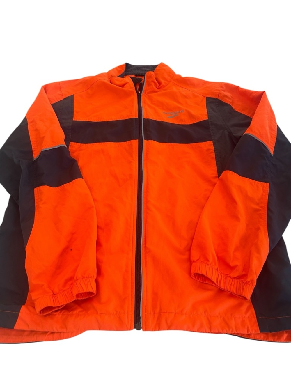 Brooks Men's High-Visibility Orange Windbreaker Jacket size large no flaws